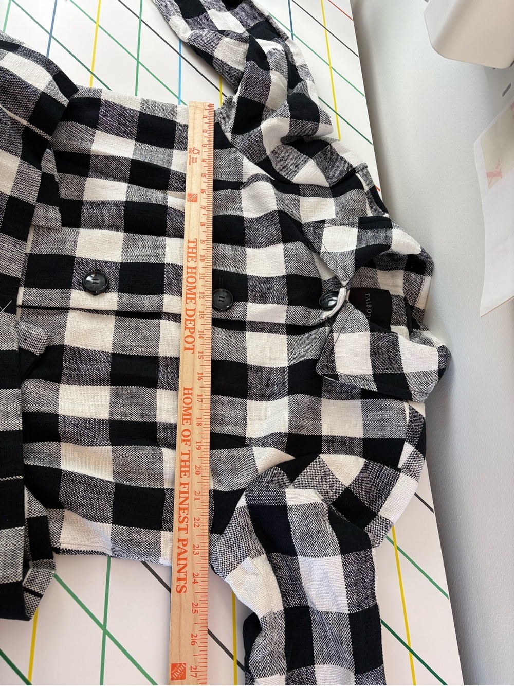 NWT Talbots B&W Buffalo Plaid Button-Front Coat XL Cotton Linen Preppy Light - Picture 7 of 9